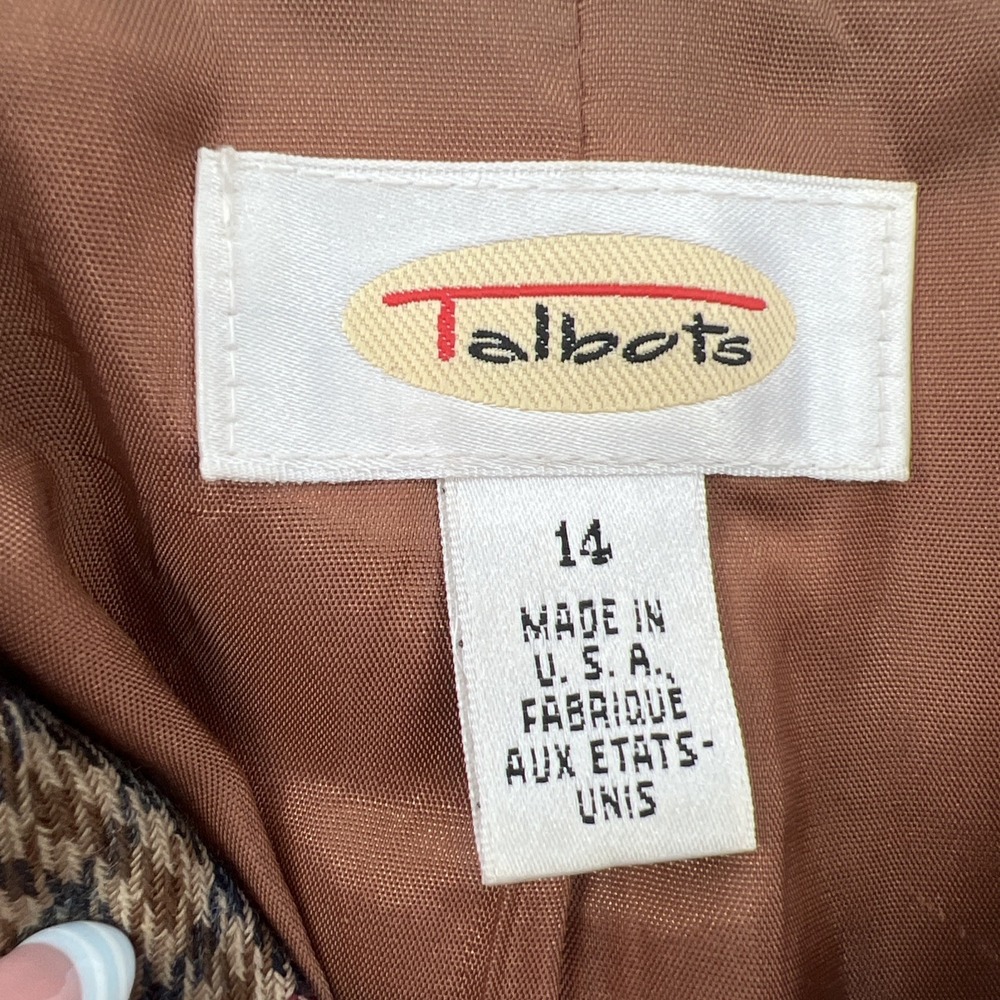 VTG Talbots Riding Blazer Wool Leather Equestrian Heritage Brown Plaid 14 USA - Picture 8 of 13